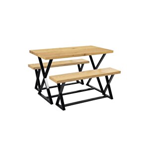 Fairport Siyah Metal Ahşap Yemek Masası Seti