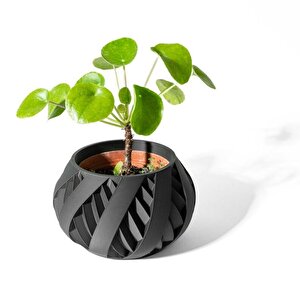 3d Tasarım Geniş Spiral Desenli Siyah Plastik Saksı – Modern Ve Dekoratif