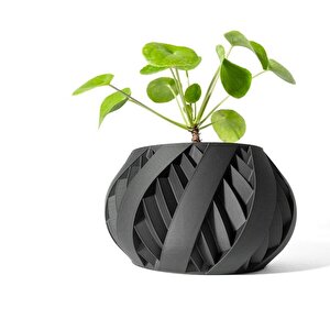 3d Tasarım Geniş Spiral Desenli Siyah Plastik Saksı – Modern Ve Dekoratif
