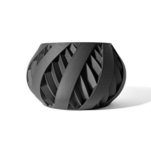 3d Tasarım Geniş Spiral Desenli Siyah Plastik Saksı – Modern Ve Dekoratif