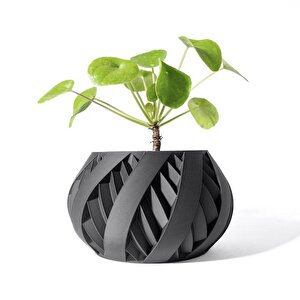 3d Tasarım Geniş Spiral Desenli Siyah Plastik Saksı – Modern Ve Dekoratif