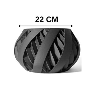 3d Tasarım Geniş Spiral Desenli Siyah Plastik Saksı – Modern Ve Dekoratif