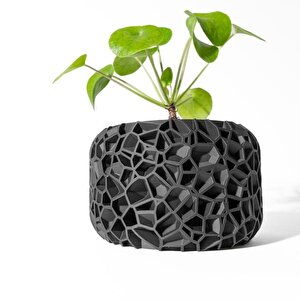 3d Tasarım Organik Hücre Desenli Siyah Plastik Saksı – Modern Ve Sanatsal