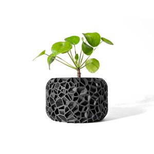 3d Tasarım Organik Hücre Desenli Siyah Plastik Saksı – Modern Ve Sanatsal