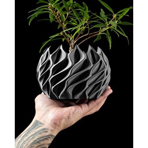 3d Tasarım Dalga Formlu Siyah Plastik Saksı – Modern Ve Heykelsi