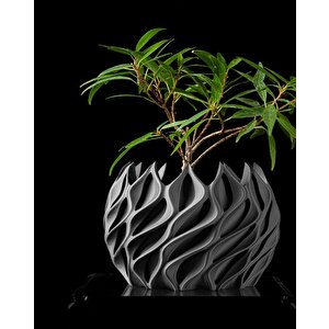 3d Tasarım Dalga Formlu Siyah Plastik Saksı – Modern Ve Heykelsi