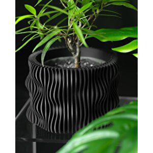 3d Tasarım Dalga Formlu Siyah Plastik Saksı – Modern Ve Dekoratif
