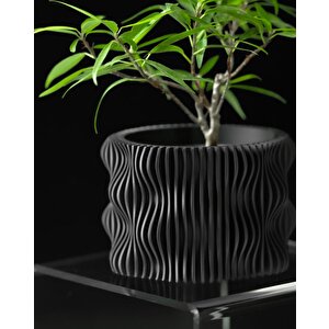 3d Tasarım Dalga Formlu Siyah Plastik Saksı – Modern Ve Dekoratif