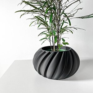 3d Tasarım Spiral Çizgili Yuvarlak Siyah Plastik Saksı – Modern Ve Zarif
