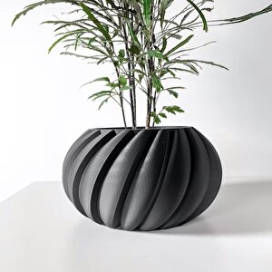 3d Tasarım Spiral Çizgili Yuvarlak Siyah Plastik Saksı – Modern Ve Zarif