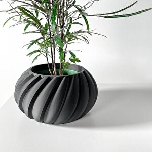 3d Tasarım Spiral Çizgili Yuvarlak Siyah Plastik Saksı – Modern Ve Zarif