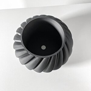 3d Tasarım Spiral Çizgili Yuvarlak Siyah Plastik Saksı – Modern Ve Zarif