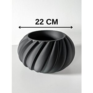 3d Tasarım Spiral Çizgili Yuvarlak Siyah Plastik Saksı – Modern Ve Zarif