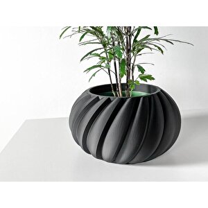 3d Tasarım Spiral Çizgili Yuvarlak Siyah Plastik Saksı – Modern Ve Zarif