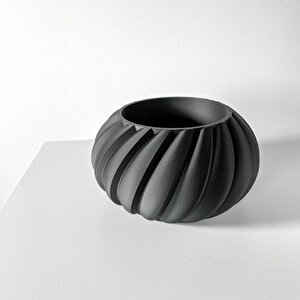 3d Tasarım Spiral Çizgili Yuvarlak Siyah Plastik Saksı – Modern Ve Zarif