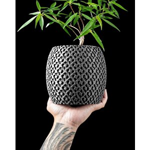 3d Tasarım Organik Dokulu Yuvarlak Siyah Plastik Saksı – Sanatsal Ve Modern