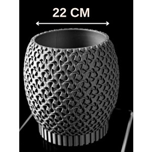 3d Tasarım Organik Dokulu Yuvarlak Siyah Plastik Saksı – Sanatsal Ve Modern