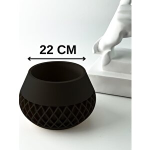 3d Tasarım Elmas Dokulu Yuvarlak Siyah Plastik Saksı – Modern Ve Şık