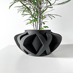 3d Tasarım Geniş Gotik Desenli Siyah Plastik Saksı – Modern Ve Heykelsi
