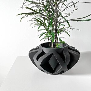 3d Tasarım Geniş Gotik Desenli Siyah Plastik Saksı – Modern Ve Heykelsi