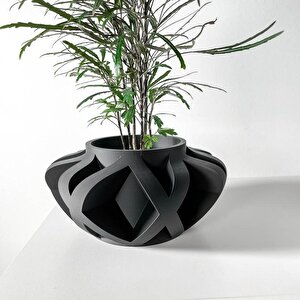 3d Tasarım Geniş Gotik Desenli Siyah Plastik Saksı – Modern Ve Heykelsi