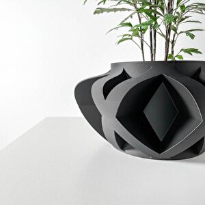 3d Tasarım Geniş Gotik Desenli Siyah Plastik Saksı – Modern Ve Heykelsi