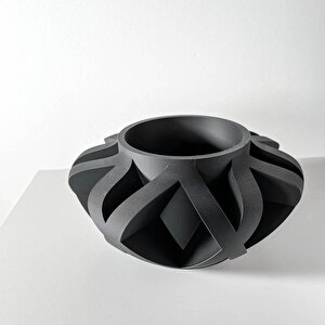 3d Tasarım Geniş Gotik Desenli Siyah Plastik Saksı – Modern Ve Heykelsi