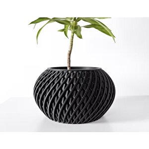 3d Tasarım Spiral Kafes Desenli Siyah Plastik Saksı – Modern Ve Estetik