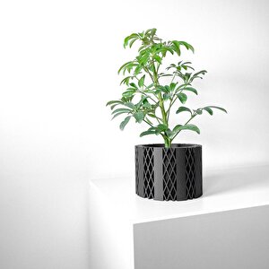 3d Tasarım Elmas Desenli Siyah Plastik Saksı – Modern Ve Minimal