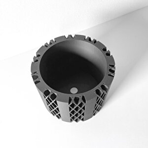 3d Tasarım Elmas Desenli Siyah Plastik Saksı – Modern Ve Minimal