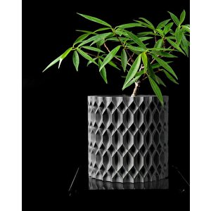 3d Tasarım Petek Dokulu Siyah Plastik Saksı – Modern Ve Dekoratif