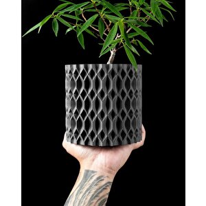 3d Tasarım Petek Dokulu Siyah Plastik Saksı – Modern Ve Dekoratif