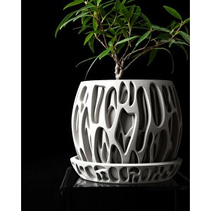 3d Tasarım Organik Kesim Desenli Beyaz Plastik Saksı – Modern Ve Dekoratif