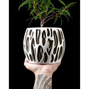 3d Tasarım Organik Kesim Desenli Beyaz Plastik Saksı – Modern Ve Dekoratif