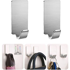 Güçlü Yapışkanlı Metal Banyo Mutfak Eşya Havlu Vb Ürün Askılığı Al4468- 2 Adet Gümüş