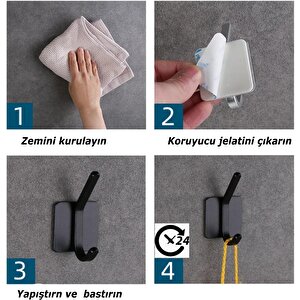 Microcase Yapışkanlı Metal Banyo Mutfak Eşya Havlu Vb. Ürün Askılığı Siyah  -al4618  2 Adet