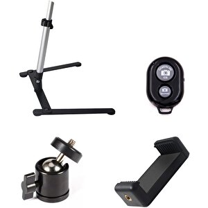 4in1 Ürün Çekim Standı Tripod + Bluetooth Kumanda + Telefon Tutucu Başlık + 360 Döner Başlık Adaptör - Al4811