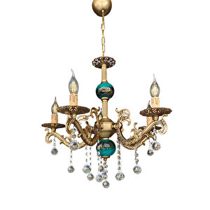 Beş Kollu Kri̇stal Top Taşli Eski̇tme Kaplamali Mavi̇ Si̇yah Çi̇ni̇li̇ Metal Avi̇ze