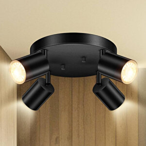 Metal Siyah Retro Dekoratif Modern 4 Lü Led Spot 180 Derece Mafsallı Beyaz Ampullü
