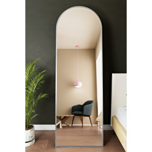 Oval Metal Çerçeveli Ayaklı Influencer Boy Aynası 180x60 Cm Gümüş