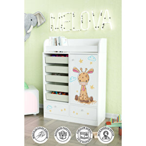 Bay Zürafa Design "melova" 5 Sepetli 2 Çekmeceli Çok Amaçlı Oyuncak Dolabı
