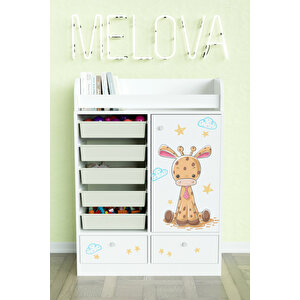 Bay Zürafa Design "melova" 5 Sepetli 2 Çekmeceli Çok Amaçlı Oyuncak Dolabı
