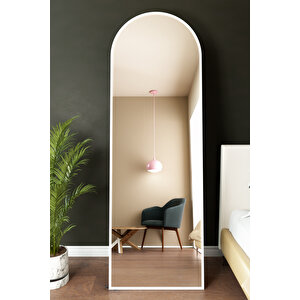 Oval Metal Çerçeveli Ayaklı Influencer Boy Aynası 180x60 Cm Beyaz