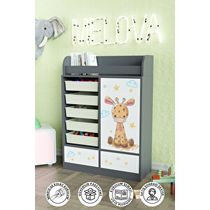 Bay Zürafa Design "melova" 5 Sepetli 2 Çekmeceli Çok Amaçlı Oyuncak Dolabı Antrasit