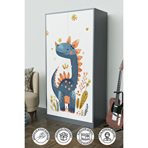 Minik Dino Design "calista" Gardırop 5 Raflı Askılı Çocuk Odasi Elbise Dolabı Antrasit