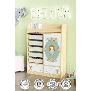 Adorable Design "melova" 5 Sepetli 2 Çekmeceli Çok Amaçlı Oyuncak Dolabı Akçaağaç