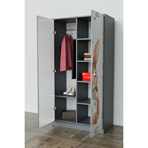 Pretty Rabit Design "calista" Gardırop 5 Raflı Askılı Çocuk Odasi Elbise Dolabı+ Antrasit
