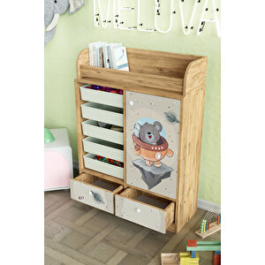 Little Astronaut Design "melova" 5 Sepetli 2 Çekmeceli Çok Amaçlı Oyuncak Dolabı