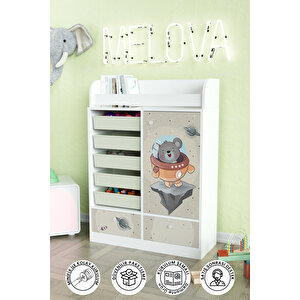 Little Astronaut Design "melova" 5 Sepetli 2 Çekmeceli Çok Amaçlı Oyuncak Dolabı Beyaz