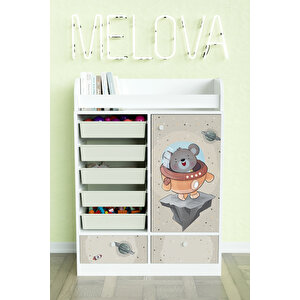 Little Astronaut Design "melova" 5 Sepetli 2 Çekmeceli Çok Amaçlı Oyuncak Dolabı Beyaz
